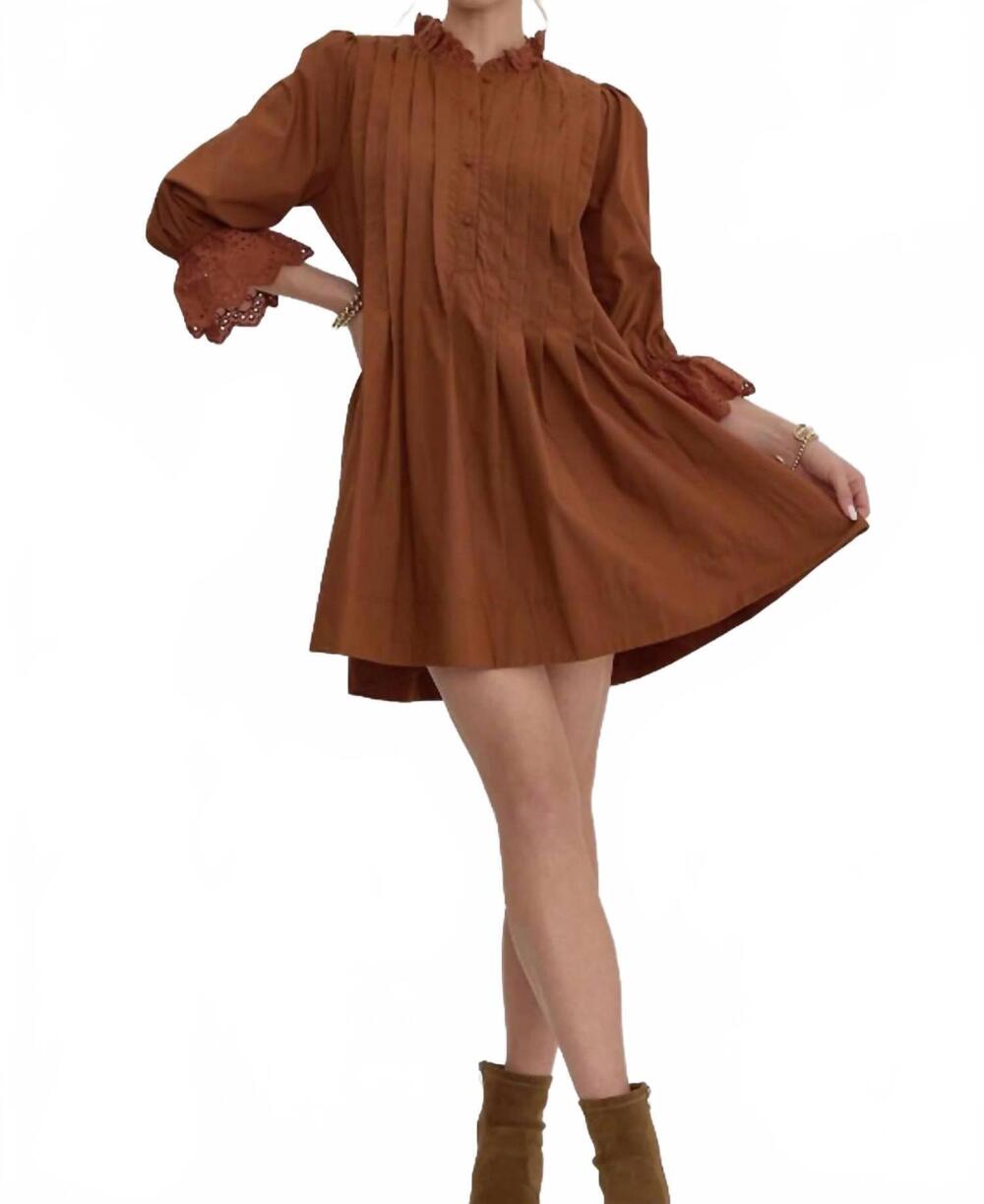 NEW ENTRO pleated mini dress in brown
